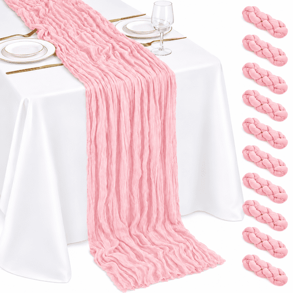 10 Pack Light Pink Cheesecloth Table Runner 17x108 Inch Boho Gauze Cheese Cloth Table Runners for Wedding Party Baby Shower Birthday Home Decor