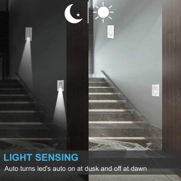 10 Pack Light Switch with LED Night Light 15Amp 120/277Volt Rocker Single Pole Wall Switch, Automatic On/Off Sensor