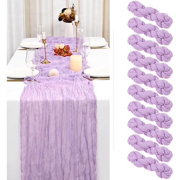 10 Pack Lilac Cheesecloth Table Runner Gauze Table Runner 10FT Long Semi-Sheer Table Runner Boho or Rustic Wedding Table Decor for Wedding Decor Arch Draping Bridal Shower Holiday Party