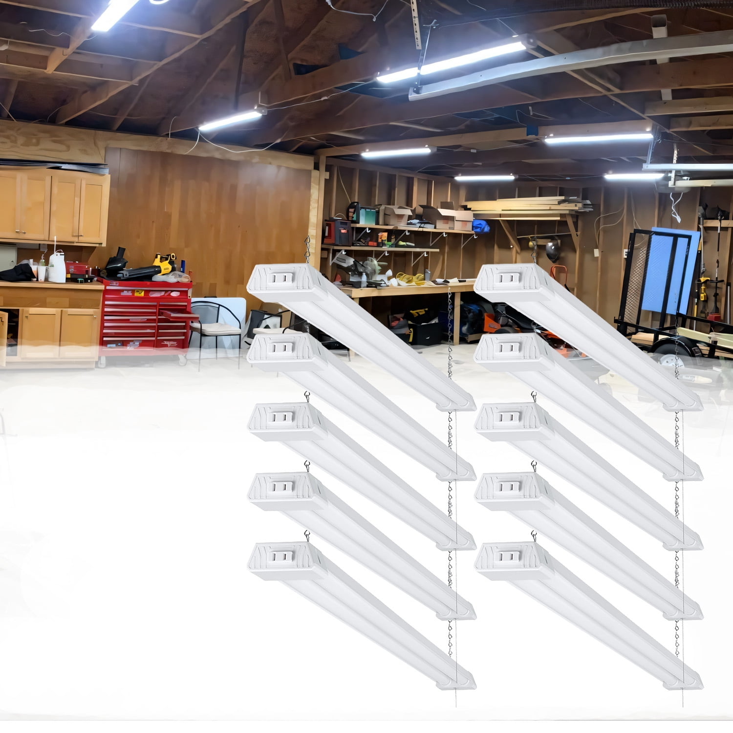 10 Pack Linkable LED Shop Light with Reflector for Garage