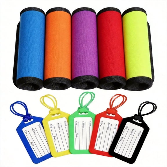 10-Pack Luggage Identifier Set: 5 Neoprene Handle Wraps & 5 Silicone Bag Tags, Multi-Color Travel Accessories for Suitcases, Backpacks, and Cruising