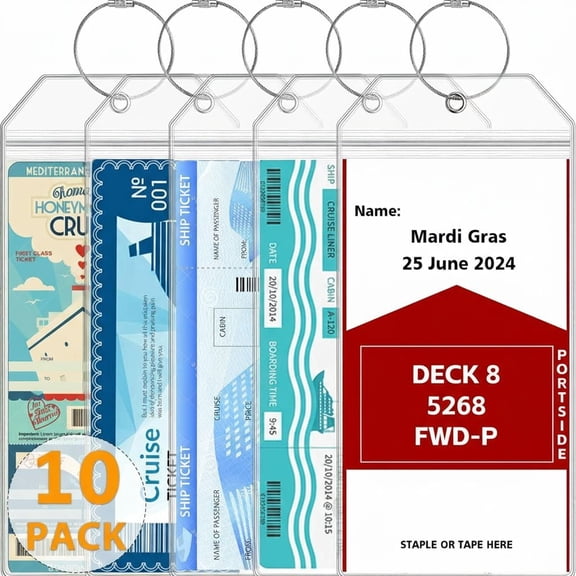 10 Pack Luggage Tags Travel Essentials & Cruise Essentials for NCL, Princess, Carnival, Royal Caribbean & Celebrity Cruise Ships