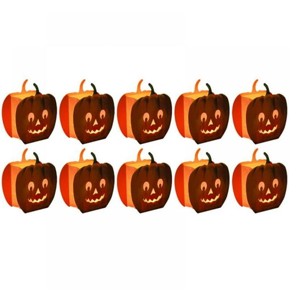 10-Pack Luminary Bags Halloween Pumpkin Paper Luminary Bags, Flame Resistant Candle Lights Bags, Paper Lantern Luminary Bags with Pumpkin Patterns for Halloween Party Decor