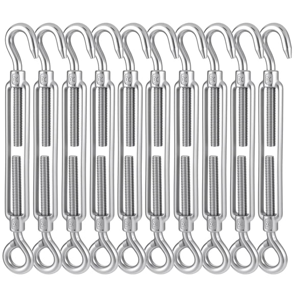 10 Pack M8 Turnbuckle Hook and Eye, 304 Stainless Steel Heavy Duty Turnbuckles for Cables Wire Adjustable Turn Buckle Tensioner Kit for Sun Shade Sail Hardware Wire Tightening Cable Railing