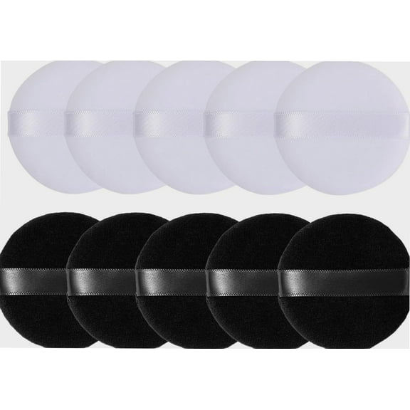 10 Pack Makeup Powder Puffs, Pure Cotton Powder Puff, 2.5inch Round Shape Cosmetic Applicator Puff for Powder Foundation, Contouring, Under Eyes and CornersBlack, White