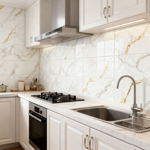10 Pack Marble Peel and Stick Tile Stickers ,12×12 Inch Self Adhesive Removable Waterproof Wall Backsplash Tiles for Kitchen Bathroom Countertop Wall Decor