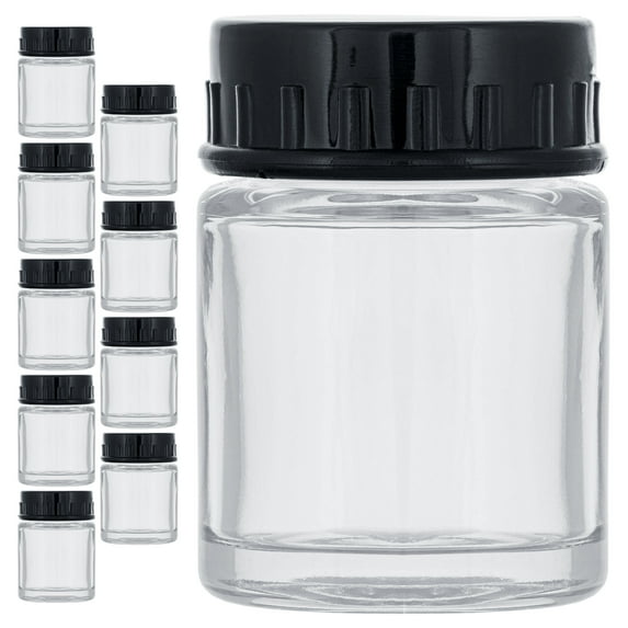 Master Airbrush (Pack of 10) TB-001 Empty 3/4oz (22cc) Glass Jar Bottles with Plastic Lids - Replacement Jars, Paint Storage Bottles - Jars Screw Into Siphon Feed Airbrush Lid Adaptor Assemblies
