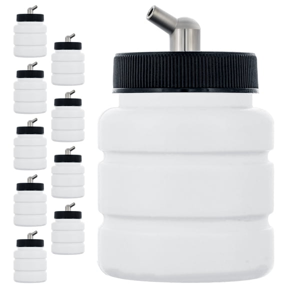 Master Airbrush (Pack of 10) TB-005 Empty 2.7oz (80cc) Plastic Jar Bottles with 60 Down Angle Adaptor Lid Assembly - Fits Single-Action Siphon Feed Airbrushes, Use on Master Badger Paasche Iwata