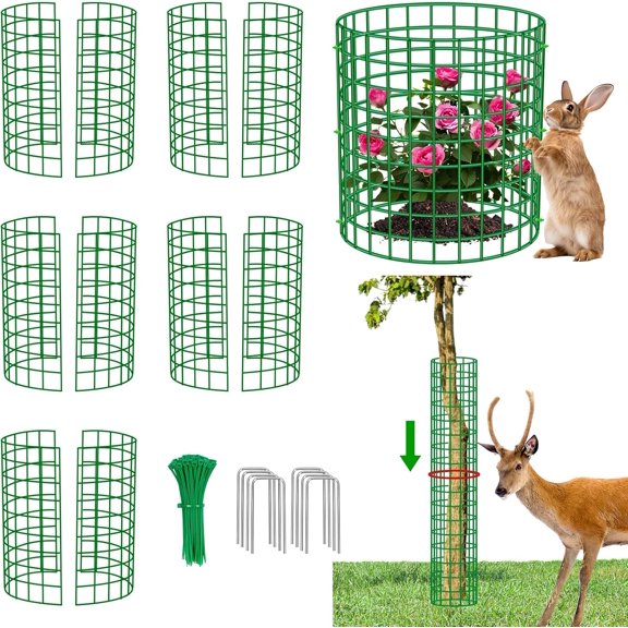 10 Pack Matel Tree Trunk Protector, 17 x 13 in Tree Bark Guard, Plant Protectors from Animals with Zip Ties Metal Stakes,Tree Wire for Protect Tree Trunk from Deer