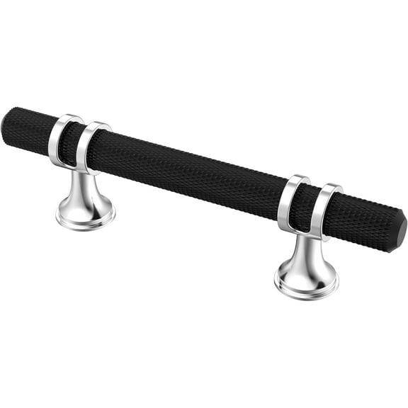 10 Pack Matt Black and Silver Cabinet Pulls, 3 Inch(76mm) Hole Centers Kitchen Hardware Knurled Cabinet Handles for Cabinets and Drawers AL3087CP-MB