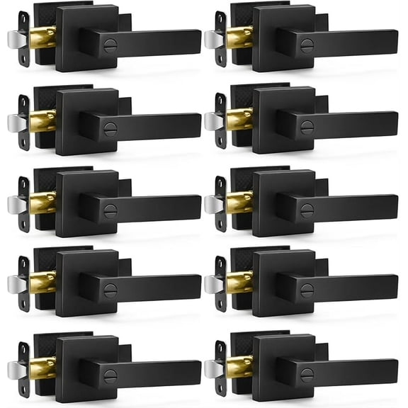 MY 10 Pack Matte Black Door Handles Privacy Door Levers, Keyless Interior Door Knobs Square Door Levers Heavy Duty Door Locks for Bedroom Bathroom, Reversible Flat Levers