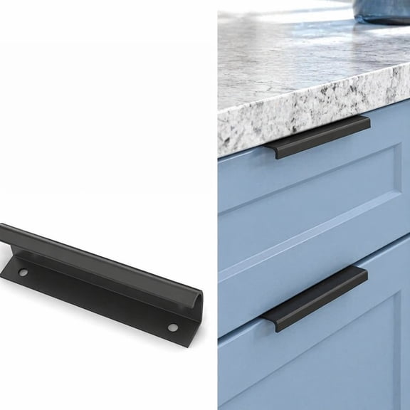 10 Pack Matte Black Finger Edge Pulls, 5 Inch Hole Centers Cabinet Handles, 5.9 Inch Total Length Extended Drawer Pulls for Kitchen Cupboard