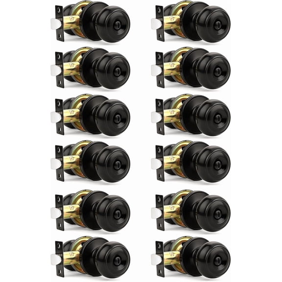 10 Pack Matte Black Privacy Door Knobs Interior, Classic Round Shape Bedroom Doorknobs with Lock, Keyless Modern Design Door Lockset for Bathroom and Bedroom
