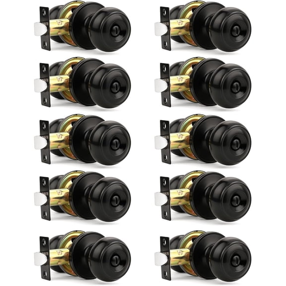 10 Pack Matte Black Privacy Door Knobs Interior, Classic Round Shape Bedroom Doorknobs with Lock, Keyless Modern Design Door Lockset for Bathroom and Bedroom
