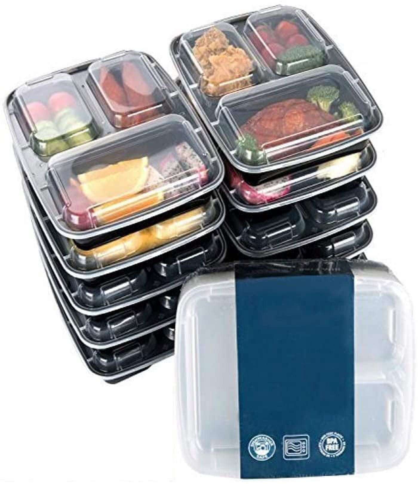 [10 Pack] Meal prep, 3 Compartment Food Container, Bento Lunch Box ...