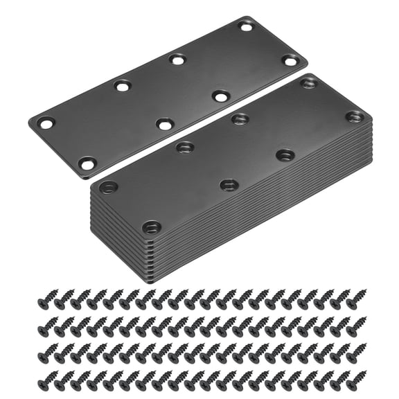 10 Pack Mending Plate Metal Flat Bracket Brace, Black, 5.44"x1.97"