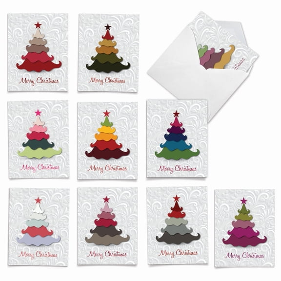 The Best Card Company 10 Assorted Christmas Notes Set 4x5.12 w/ Envelopes, 10x1 Designs, for Men, Women, Holiday Hues M2939XSG