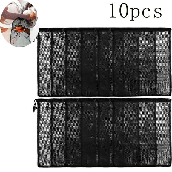 10 Pack Mesh Drawstring Bag,Tutuviw 13x16 in Mesh Laundry Drawstring Bags,Multi-Purpose Net Bag with Cord Lock Closure,Travel and Sports Net Bags for Home Laundry Travel Camping-Black
