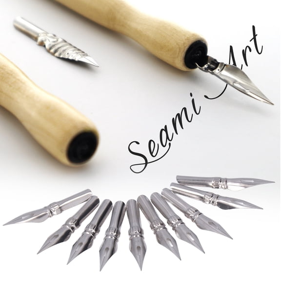 10-Pack Metal Calligraphy Nib Tips for Water Dip Pens, Flexible Ink Pen Replacements with Storage Box