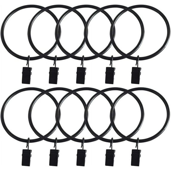 10 Pack Metal Curtain Rings with Clips Drapery Decorative Rustproof for Window Shower Room Black Color(ID 1-3/8 Inch,35 mm)