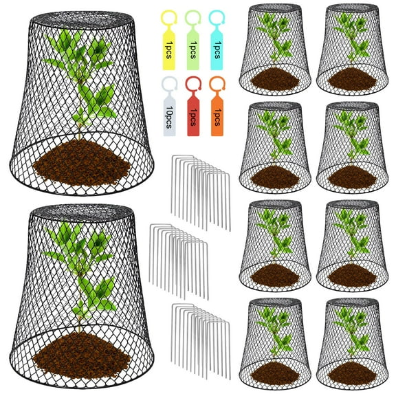 10 Pack Metal Plant Protector Cage 11x11 Inch with Anchors for Seedling Protection from Animals
