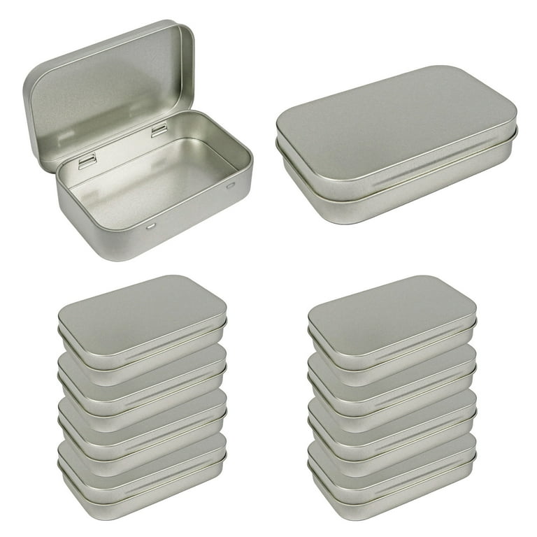 Brand: HandyBox Type: Rectangular Tin Containers Specs: 24 Metal Hinged Tins,  Portable & Small Keywords: Empty Storage Kit, Home Organizer Key Points:  Compact & Secure Storage Solution Main Features: Hinged Lids, Durable
