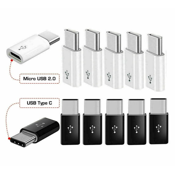 10 Pack Micro USB to Type C Adapter Converter USB-C Connector For Samsung LG Google (White)