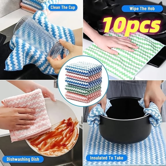 10 Pack Microfiber Cleaning Cloth, Kitchen Towels for Dish Drying Washing, Absorbent Streak Free Lint Free Rags for Cleaning, Reusable Dish Towels Ultra - Soft, Oil Non Stick Cloth,10" x 10"