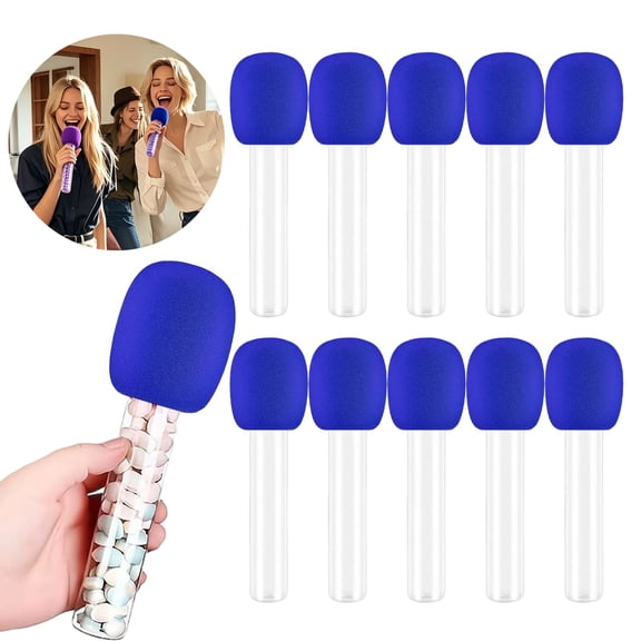 10 Pack Microphone Candy Tubes, Plastic Test Tube Containers with Sponge Covers, Singing Prop and Party Favors for Music Themed Birthdays and Events, 18.5x3 cm (Blue)
