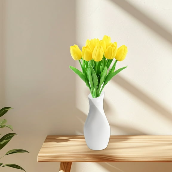 10 Pack Mini Artificial Tulips - 14 Inch Realistic Yellow Fake Flowers for Home, Office, Spring Decor, Table Centerpiece Yellow