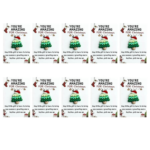 10-Pack Mini Christmas Card Set with Organza Bag, Small Gift Card and Tag for Stocking Stuffer, Holiday Greeting Card with Red Ribbon(E)