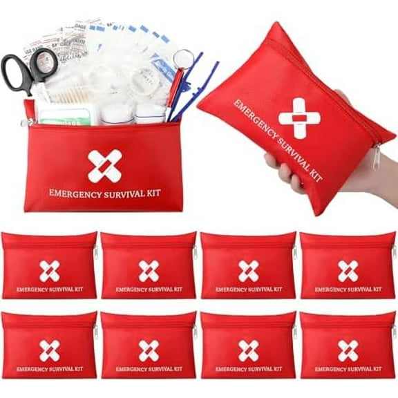 10 Pack Mini First Aid Kit for Home Car Travel Outdoor Graduation Sports Hiking Emergency Small First Aid Kit Travel Size Bulk Self Care Package, 10 Individual Bags of 91 Items Each