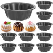 10 Pack Mini Flan Molds 4 Inch Fluted Cake Pans, Nonstick Carbon Steel Individual Tube Baking Cups, Flower Shape Reusable Cake Mold for Cupcakes, Brownies, Cheesecake and Desserts