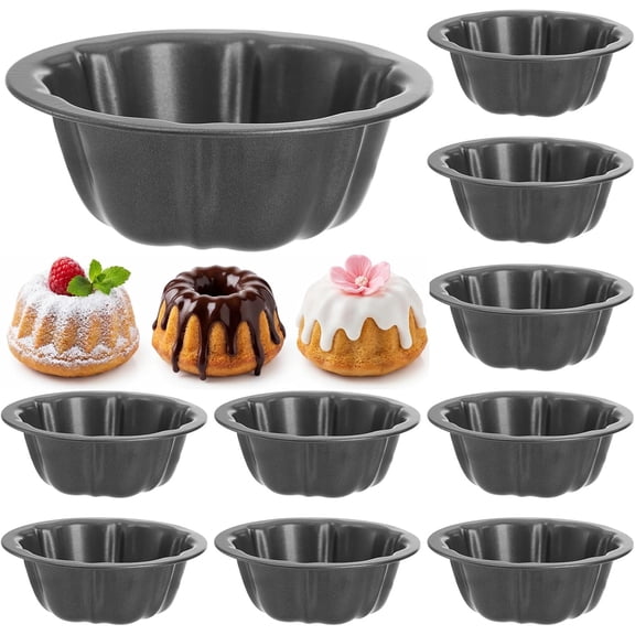 10 Pack Mini Flan Molds 4 Inch Fluted Cake Pans, Nonstick Carbon Steel Individual Tube Baking Cups, Flower Shape Reusable Cake Mold for Cupcakes, Brownies, Cheesecake and Desserts