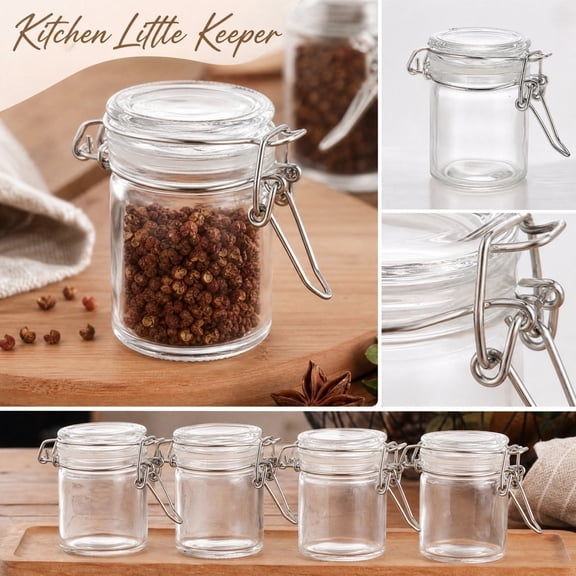 10 Pack Mini Glass Clamp Jars with Airtight Swing Top Lids, Small Clear Spice Storage Containers, Kitchen Pantry Seasoning & Dry Food Organizer Set(3.3oz)