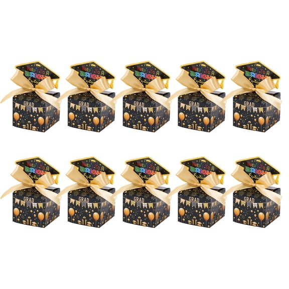 10 Pack Mini Graduation Banner Flag Gift Boxes, Class of 2026 Graduation Candy Boxes with Tassel, Small Treat Chocolate Box Centerpieces for Tables Party Decorations Graduate Favors Supplies