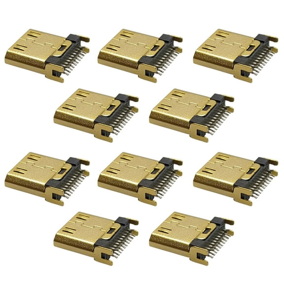 10-Pack Mini HDMI Male Connector Seat Vertical Straight Plug Socket, Lightweight and Space-Saving