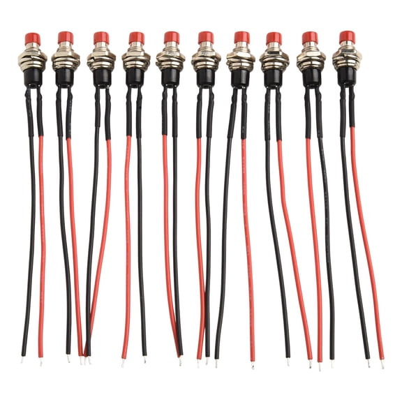 10-Pack for Mini Push Button Momentary Switch, Pre-Wired NO OFF-ON Electrical Switch, 3A 12V, 7mm Mounting Diameter, Red, for Home Improvement & Industrial Use