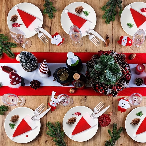 10-Pack Mini Red Santa Hats, Reusable Christmas Table Decor, Mini Santa Hat Silverware Holders Cup Covers for Holiday Party Festive Decoration
