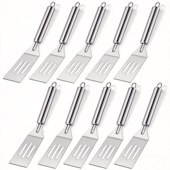 10 Pack Mini Spatula Set, Small Stainless Steel Serving Spatula for Brownies, Cookies, Eggs and Pancakes, Solid Blade Offset Handle Kitchen Turner