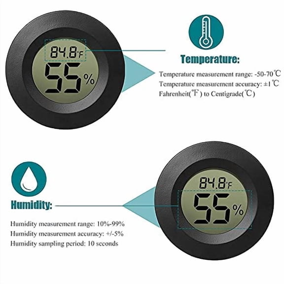 10-Pack Mini Thermometer Hygrometer, Small Digital Electronic Temperature Humidity Meters Gauge Indoor LCD Display for Greenhouse, Garden, Cellar, Fridge, Mason Jar