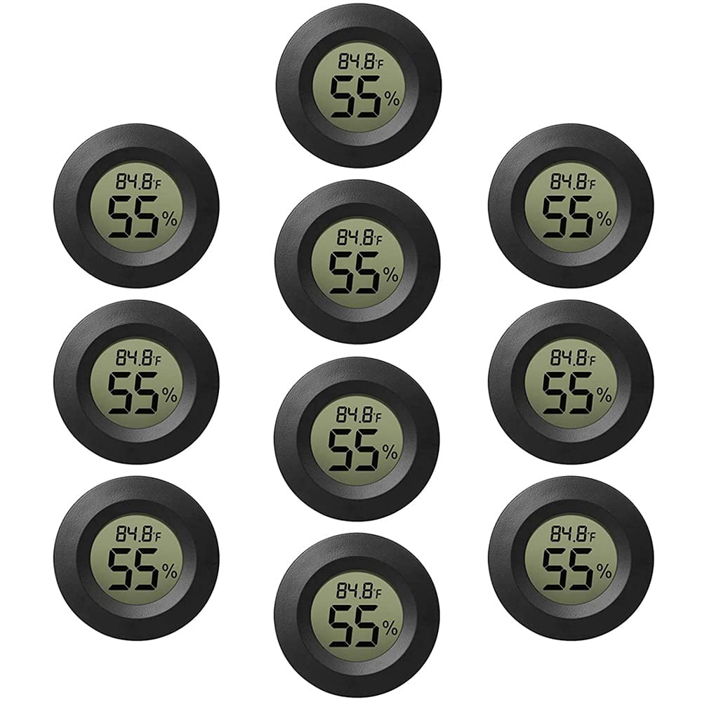 10-Pack Mini Thermometer Hygrometer, Small Digital Electronic Temperature Humidity Meters Gauge Indoor LCD Display for Humidors, Greenhouse, Garden, Cellar, Fridge, Mason Jar