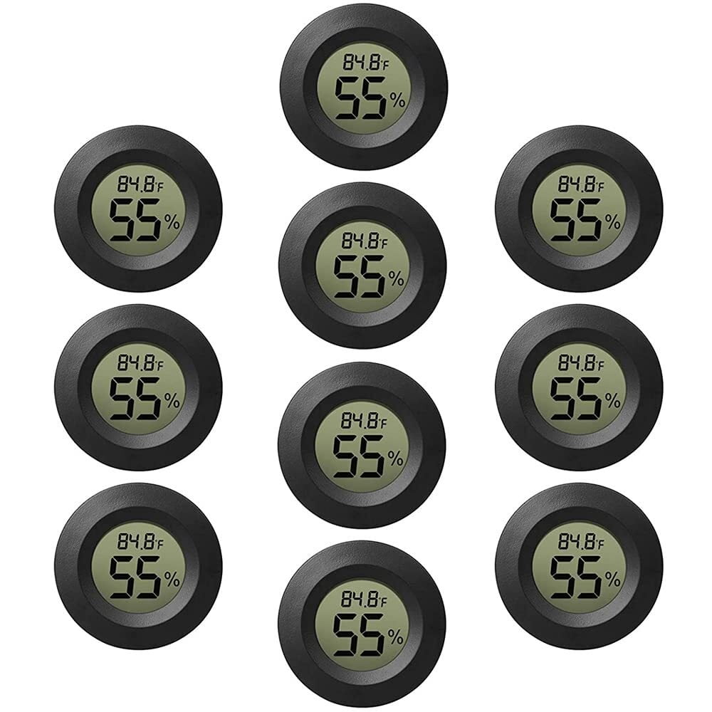 10-Pack Mini Thermometer Hygrometer, Small Digital Electronic Temperature Humidity Meters Gauge Indoor LCD Display for Humidors, Greenhouse, Garden, Cellar, Fridge, Mason Jar
