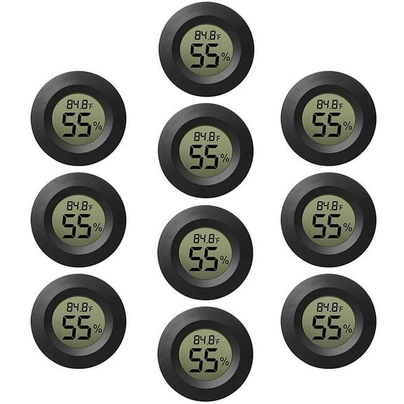 10-Pack Mini Thermometer Hygrometer, Small Digital Electronic Temperature Humidity Meters Gauge Indoor LCD Display for Humidors, Greenhouse, Garden, Cellar, Fridge, Mason Jar
