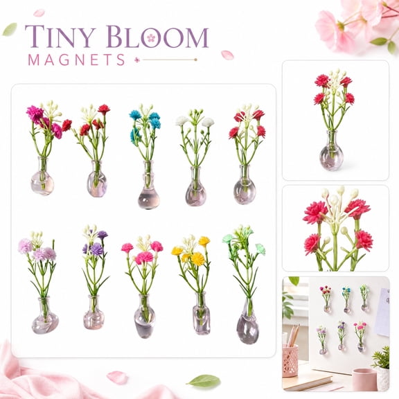 10 Pack Mini Vase Magnets for Fridge,Cute Tiny Plant Vase Fridge Magnets for Kitchen Refrigerator Office Locker Decoration with Flowers