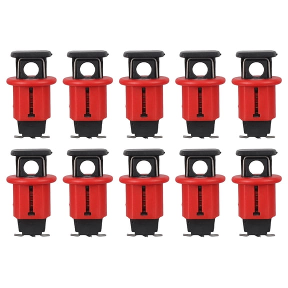 10 Pack Miniature Circuit Breaker Lockout, MCB Lock Off Device for Power Isolation, Red Black Nylon Safety Lock for 2 Hole Breakers with 13mm Spacing