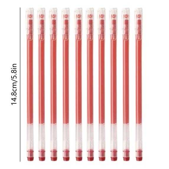 10 Pack Minimalist Transparent Barrel Red Gel Pens, 0.5mm Fine Tip 1ml Large Capacity Fast-Drying Smooth Writing Pen for Daily Office Use
