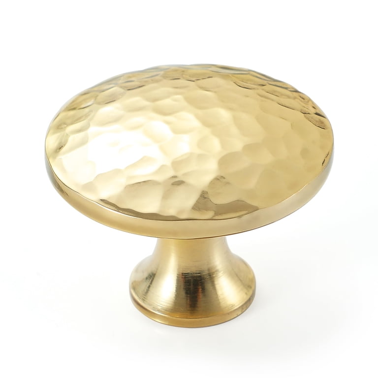 10-Pack Modern Gold Cabinet Knobs, Hammered Solid Brass Drawer Knobs, Round Dresser Drawer Pulls and Handles, Kitchen Cabinet Hardware, Diameter 1-3/16 Inch