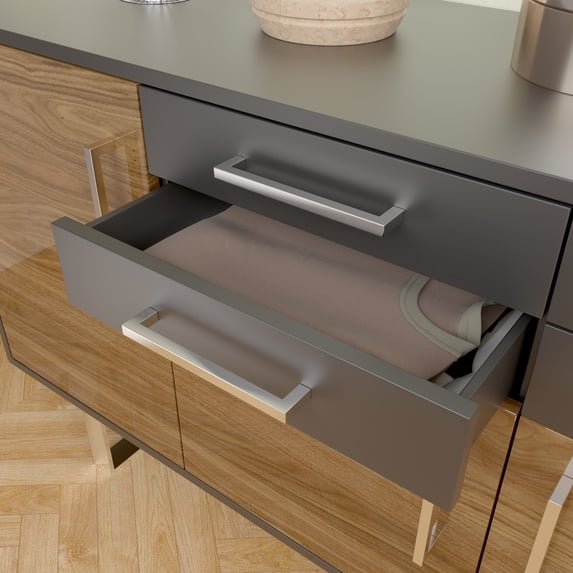 10 Pack Modern Square Stainless Steel Cabinet Drawer and Kitchen Silver Pulls by Villar Home Designs Hole Center 10 1/16''
