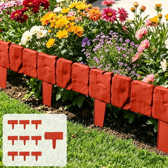 10 Pack Modular Garden Fencing, Weatherproof & Easy to Install with Stakes, DIY Bendable Border Railings for Flower Bed or Lawn Edging